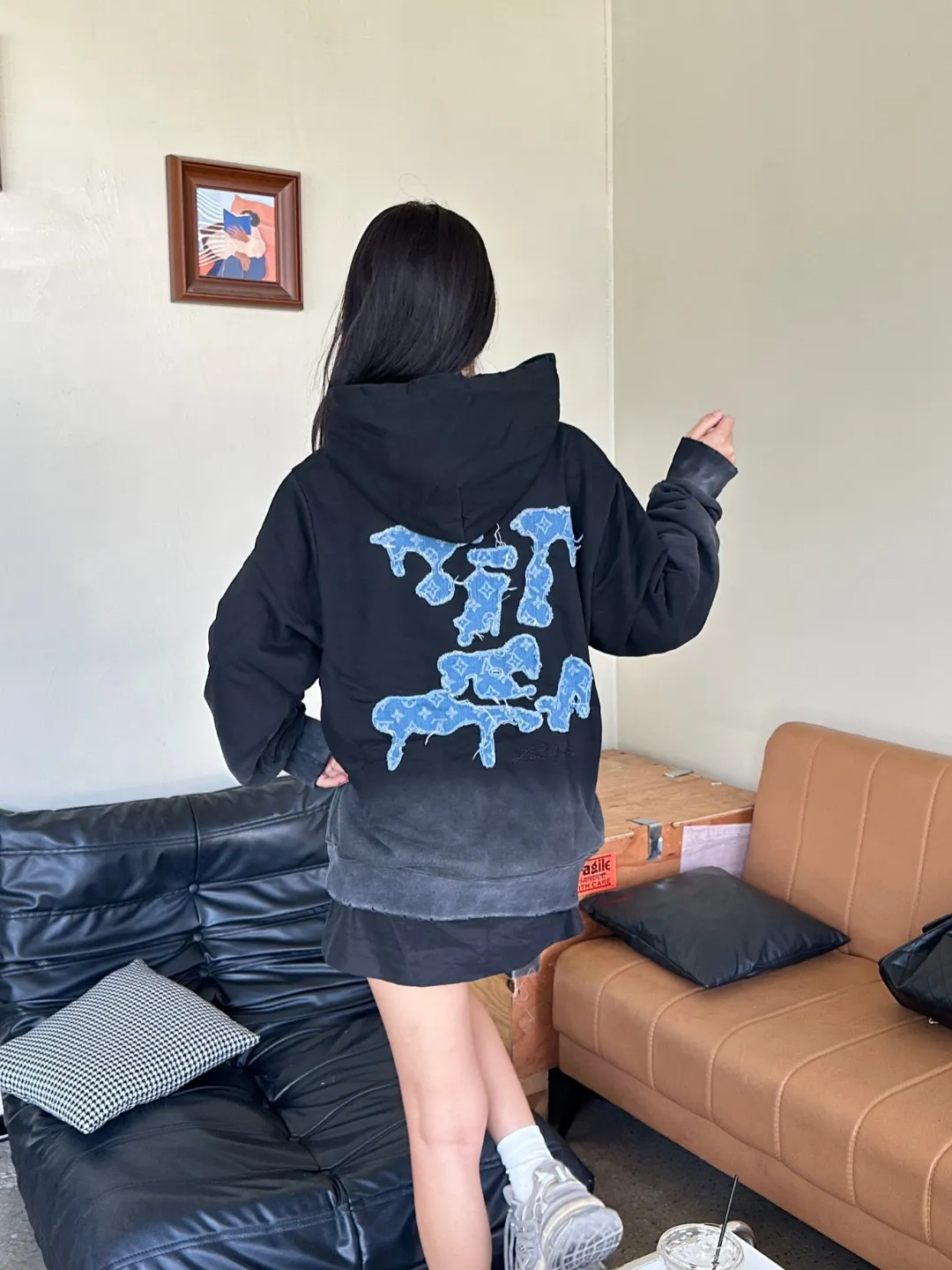 Louis Vuitton/Louis Vuitton cloud denim logo patch embroidery washed hooded sweatshirt